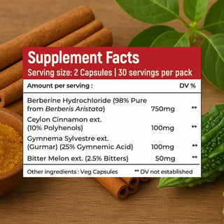 Rooted Berberine HCL 98% with Ceylon Cinnamon (Daalchini) 750mg Herbal Capsules for Metabolic Support, Liver Detox, Antioxidants – 60 Veg Caps