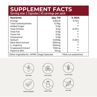 Power Beets Beet Root Capsules- Helps Support Nitric Oxide Production, Blood Pressure, Heart Health, Contains Non-GMO Beetroot Powder, Grape Seed Extract (90 Caps)
