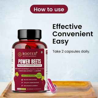 Power Beets Beet Root Capsules- Helps Support Nitric Oxide Production, Blood Pressure, Heart Health, Contains Non-GMO Beetroot Powder, Grape Seed Extract (90 Caps)