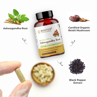 Ashwagandha extract with Reishi & Black pepper extract  for Stress, Sleep & Hormonal Balance with 5% Withanolides