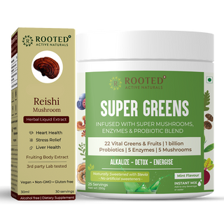 Reishi Mushroom Liquid x Super Green Powder for Stress relief and Daily detox