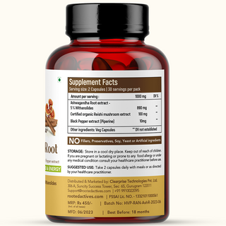 Ashwagandha extract with Reishi & Black pepper extract  for Stress, Sleep & Hormonal Balance with 5% Withanolides
