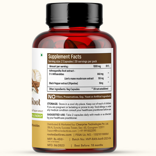 Ashwagandha extract  with Lions Mane & Black pepper extract for Stress, Focus & Mood Balance with 5% Withanolides