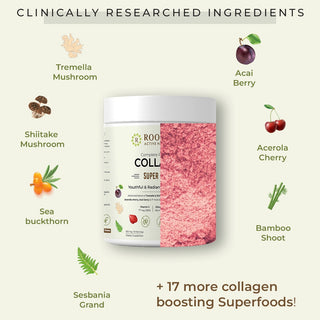 Plant based Collagen, with Tremella mushrooms, Biotin, Silica, Vit C & 17 beauty boosters.