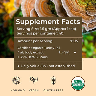 USDA Organic Turkey Tail Mushroom Extract Powder, > 35% Beta Glucans