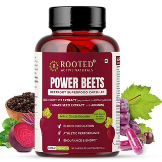 Power Beets Beet Root Capsules- Helps Support Nitric Oxide Production, Blood Pressure, Heart Health, Contains Non-GMO Beetroot Powder, Grape Seed Extract (90 Caps)