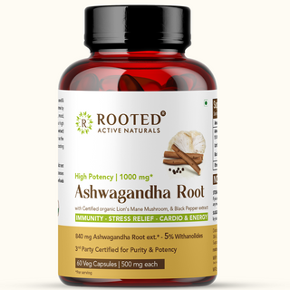 Ashwagandha extract (5% Withanolides) with Lions Mane & Black pepper extract