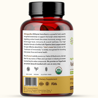 Ashwagandha extract (5% Withanolides) with Lions Mane & Black pepper extract