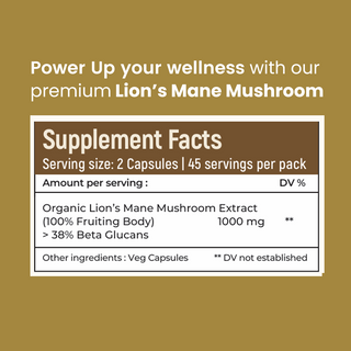 Lions Mane mushroom extract (90 Capsules) for Focus, Memory & Brain Health