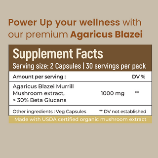 Organic Agaricus Blazei Extract Capsule for Inflammation, Blood Sugar Balance & Antioxidant Support