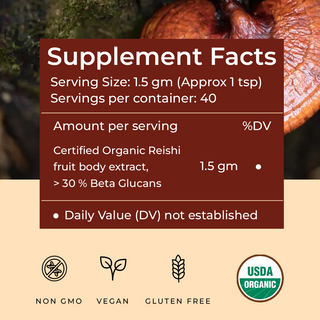 USDA Organic Reishi Mushroom Extract Powder, > 30% Beta Glucans