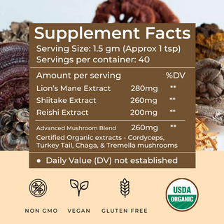 USDA Organic 7 Mushrooms Complex, > 30% Beta Glucans