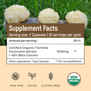 USDA Organic Tremella Mushroom Extract Capsules