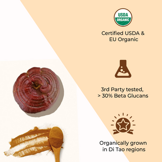 USDA Organic Reishi Mushroom Extract Powder, > 30% Beta Glucans