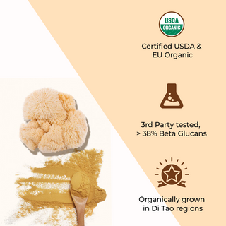 USDA Organic Lions Mane mushroom Extract Powder, > 38% Beta Glucans