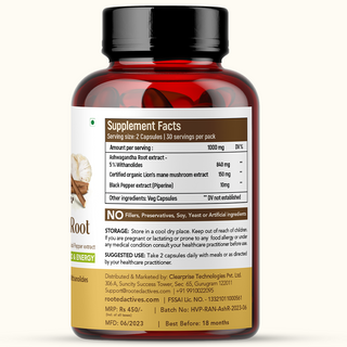 Ashwagandha extract (5% Withanolides) with Lions Mane & Black pepper extract
