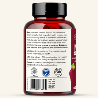 Power Beets Capsules –10:1 Beet Root extract with L-Arginine, Grape Seed Extract & Piperinel