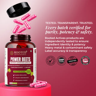Power Beets - Beetroot + Amino's Capsules for natual energy & heart health ( 90 Veg Capsules)