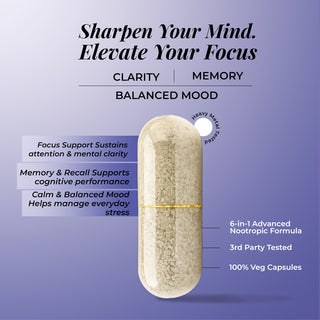 Brain Booster - Brahmi Shankpushpi, Bacopa, Lions Mane Mushroom & Jatamansi, Brain Memory Booster Mind Focus Mood, Nootropics Cognitive - 60 Veg Capsules