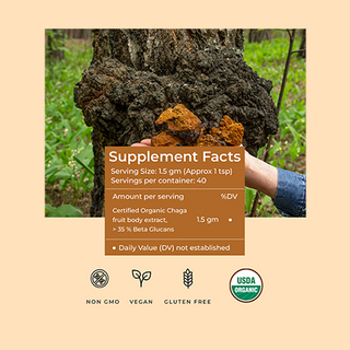 USDA Organic Siberian Chaga Mushroom Extract Powder,  > 35% Beta Glucans