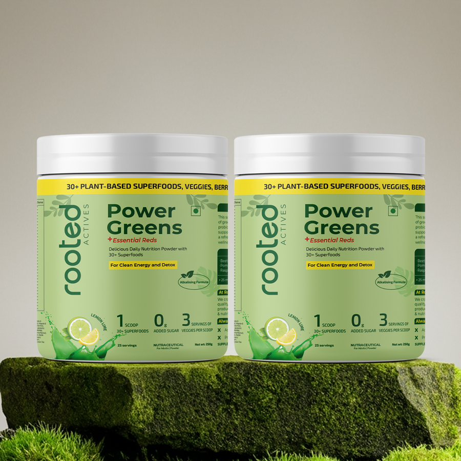 Rooted Actives Power Greens Powder | 30+ Organic Supergreens Blend (Pack of two)