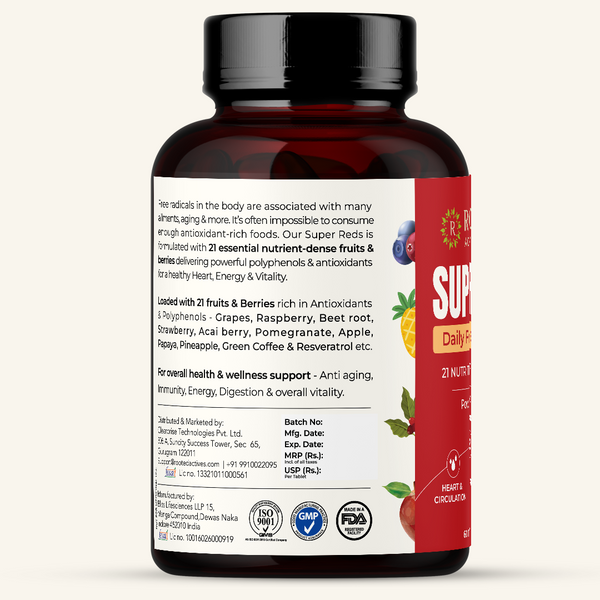 Super Reds Tablets with 21 Fruits & Berries for Antioxidants, Energy & Heart Health