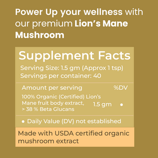 Organic Lion’s Mane Mushroom Powder for Focus, Memory & Brain Health