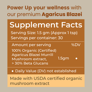 Organic Agaricus Blazei Extract Powder for Inflammation, Blood Sugar Support & Antioxidant Defense