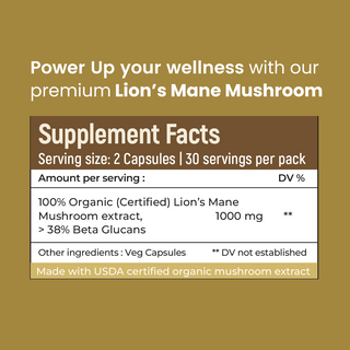 Organic Lion’s Mane Mushroom Capsules for Focus, Memory & Brain Health