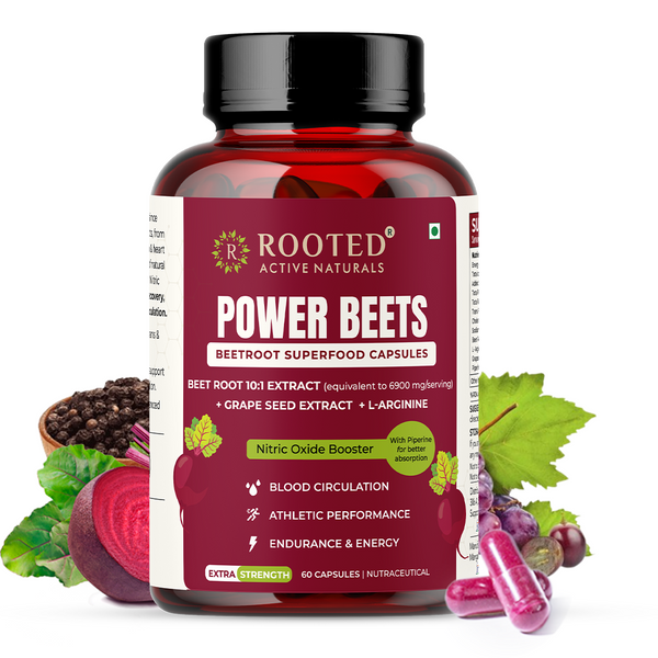 Power Beets Beet Root Capsules- Helps Support Nitric Oxide Production, Blood Pressure, Heart Health, Contains Non-GMO Beetroot Powder, Grape Seed Extract (90 Caps)