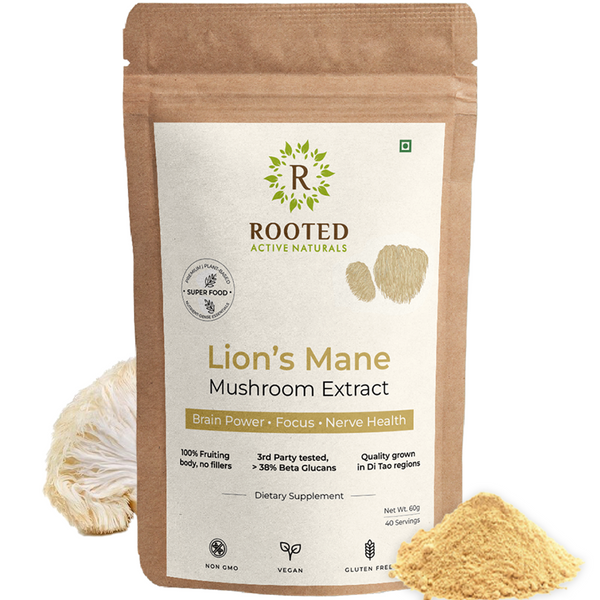 Lions Mane mushroom Extract (60 g) | Memory, Focus, Brain Powder & Nerve Health, 38% Beta Glucans