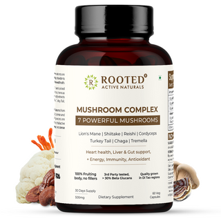 7-in-1 Mushroom Complex, Lion's Mane, Reishi, Cordyceps & more, Promotes overall wellbeing, full body detox, increase focus, mental clarity, gut health (60 Caps)