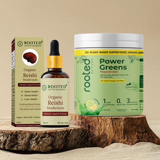 Reishi Mushroom Liquid x Power Green Powder for Stress relief and Daily detox