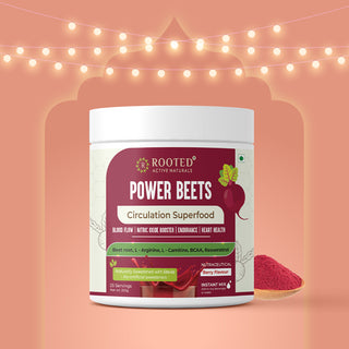 Rooted Actives Power Beets (250 grams) - Organic Beet Root Powder with L-arginine, L-Carnitine, BCAA, Reservatrol & Stevia | Heart, Endurance, Nitric Oxide Booster | Beets Powder Supplement & Pre Workout