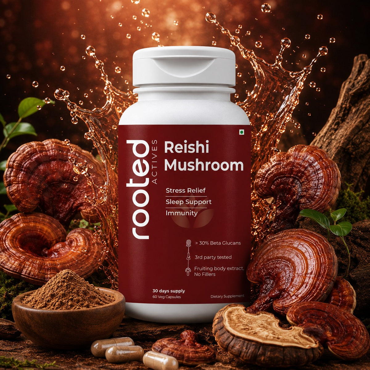 Rooted Actives Reishi Mushroom Capsules