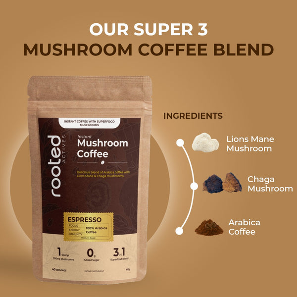 Rooted Actives  Mushroom Coffee | Lion's Mane & Chaga | Espresso Flavour