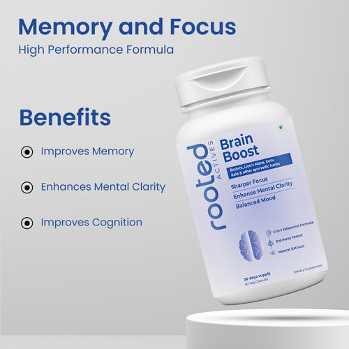 Brain Booster - Brahmi Shankpushpi, Bacopa, Lions Mane Mushroom & Jatamansi, Brain Memory Booster Mind Focus Mood, Nootropics Cognitive - 60 Veg Capsules