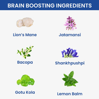Brain Booster - Brahmi Shankpushpi, Bacopa, Lions Mane Mushroom & Jatamansi, Brain Memory Booster Mind Focus Mood, Nootropics Cognitive - 60 Veg Capsules