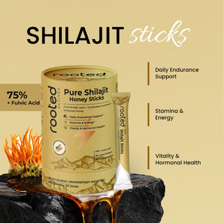 Rooted Actives Pure Shilajit Honey Sticks with Cordyceps Mushroom | 30 Sticks