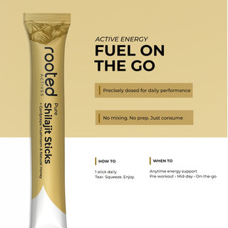 Rooted Actives Pure Shilajit Honey Sticks with Cordyceps Mushroom | 30 Sticks