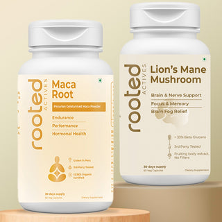 Rooted Active  Lion's Mane & Maca Root Bundle Brain Power + Sustained Energy + Natural Vitality