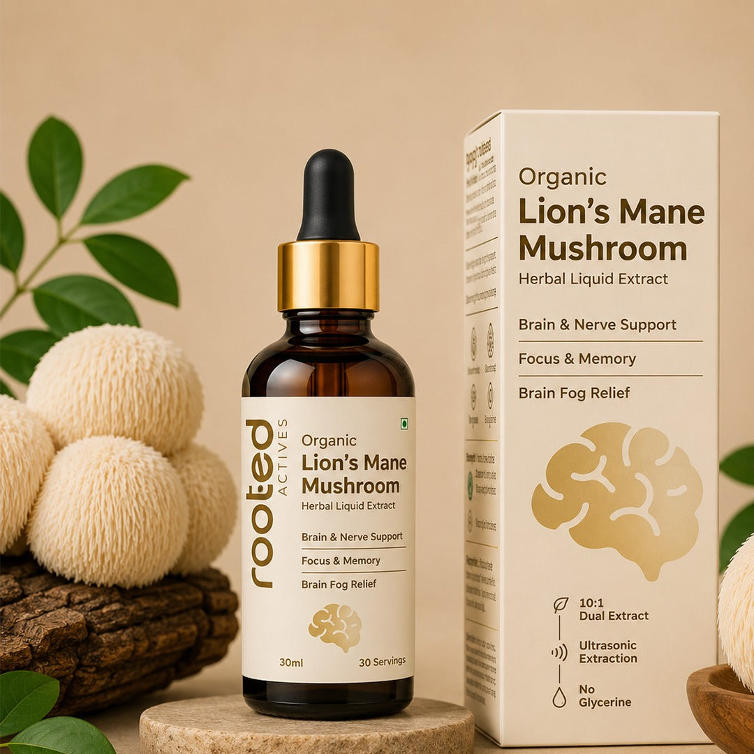 Rooted Actives Lion's Mane Mushroom Liquid Extract Focus, Memory & Brain Health