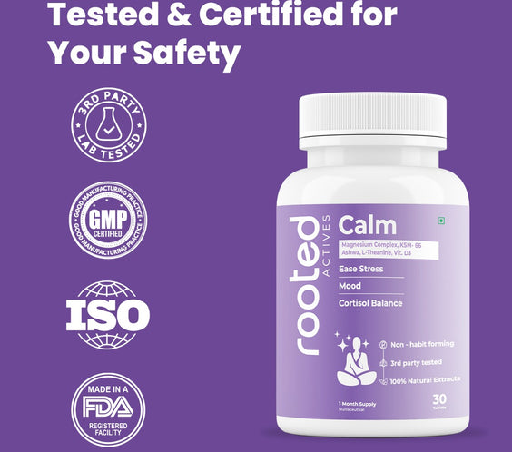 Calm Tablets | Stress Relief & Mood Support with KSM-66 Ashwagandha,  L-Theanine and Magnesium Glycinate