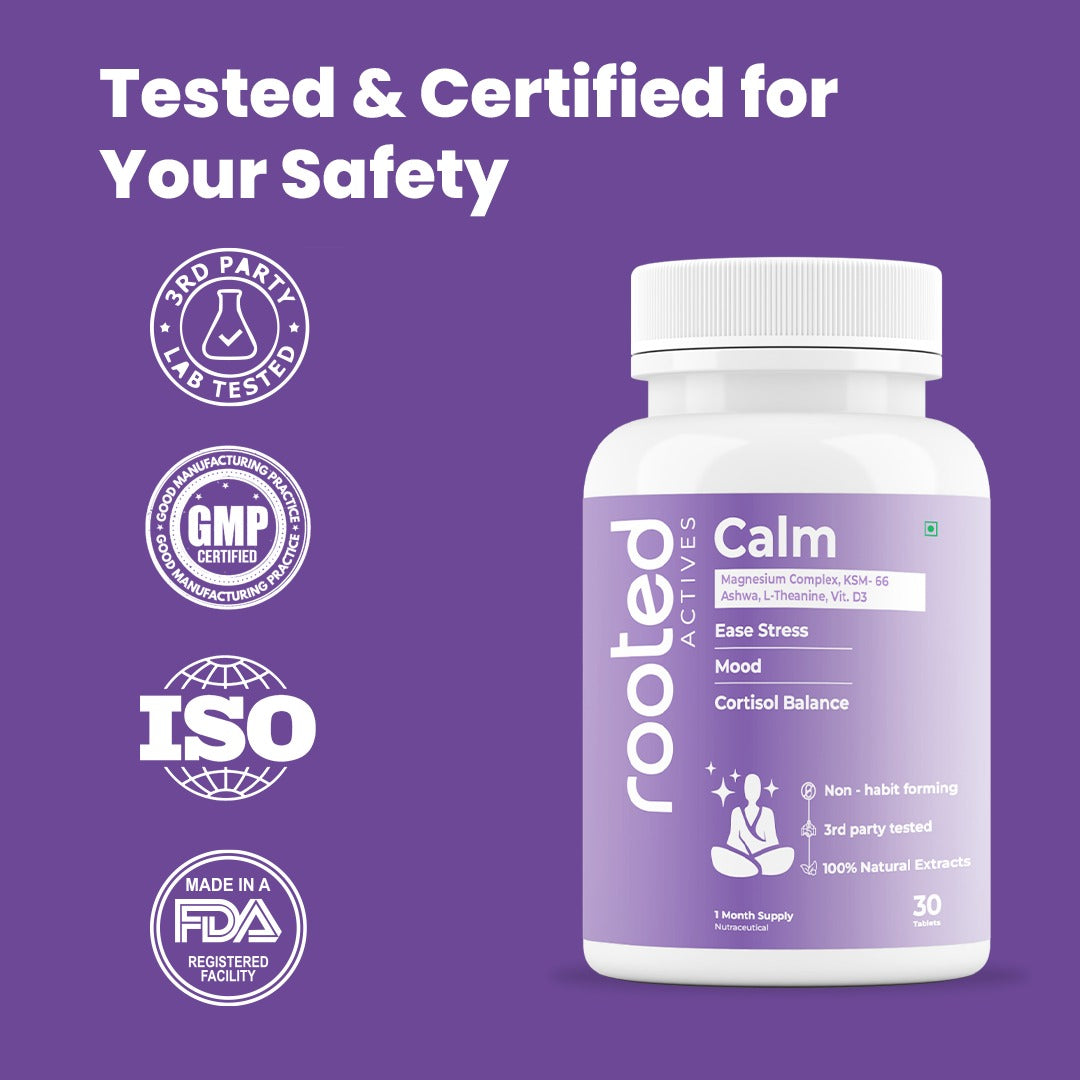 Calm Tablets | Stress Relief & Mood Support with KSM-66 Ashwagandha,  L-Theanine and Magnesium Glycinate