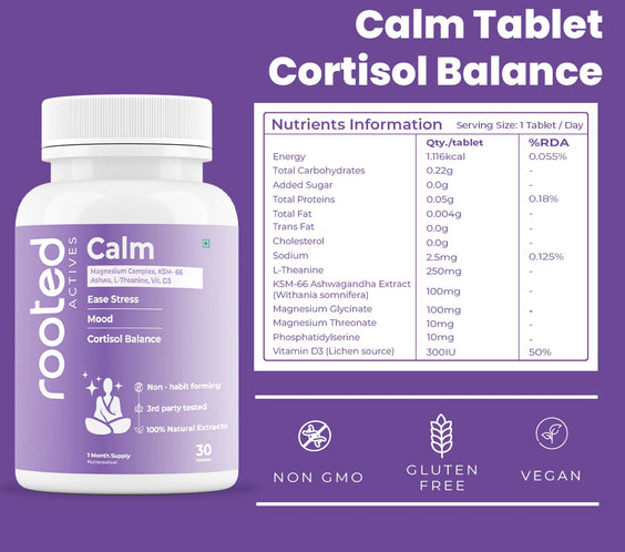 Calm Tablets | Stress Relief & Mood Support with KSM-66 Ashwagandha,  L-Theanine and Magnesium Glycinate