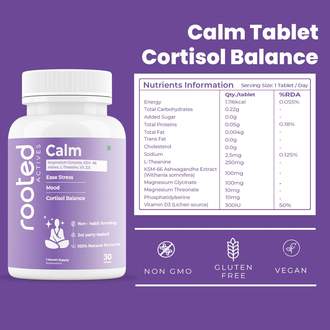 Calm Tablets | Stress Relief & Mood Support with KSM-66 Ashwagandha,  L-Theanine and Magnesium Glycinate