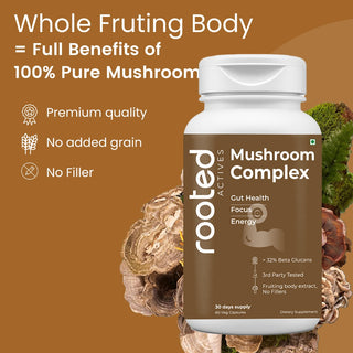 7-in-1 Mushroom Complex, Lion's Mane, Reishi, Cordyceps & more, Promotes overall wellbeing, full body detox, increase focus, mental clarity, gut health (60 Caps)