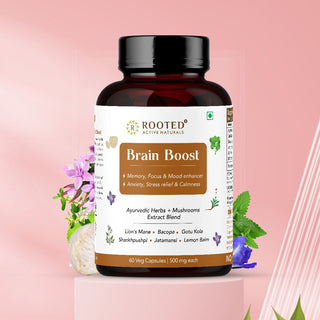 Brain Booster - Brahmi Shankpushpi, Bacopa, Lions Mane Mushroom & Jatamansi, Brain Memory Booster Mind Focus Mood, Nootropics Cognitive - 60 Veg Capsules