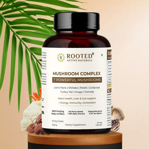 7-in-1 Mushroom Complex, Lion's Mane, Reishi, Cordyceps & more, Promotes overall wellbeing, full body detox, increase focus, mental clarity, gut health (60 Caps)