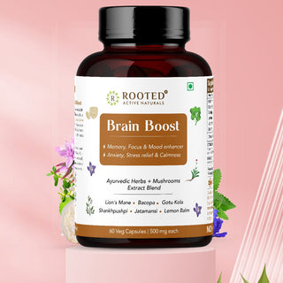 Brain Booster - Brahmi Shankpushpi, Bacopa, Lions Mane Mushroom & Jatamansi, Brain Memory Booster Mind Focus Mood, Nootropics Cognitive - 60 Veg Capsules